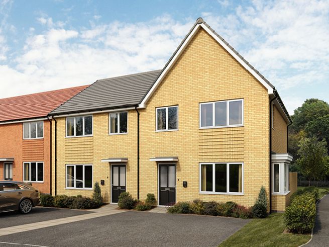 3 bedroom house (centre left) - artist's impression subject to change. Please note that the above computer generated image is representative of the house type and not necessarily the specified plot as some details may vary.